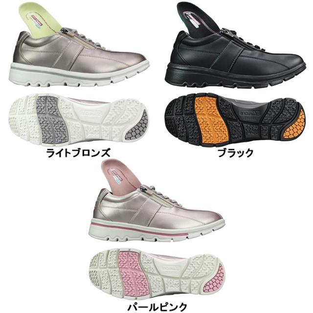 トパーズ カジュアルシューズ TZ7401 ライトブロンズ ブラック パールピンク 22.5cm~24.5cm レディースシューズ コンフォートシューズ ウォーキングシューズ スニーカー サイドファスナー サイドジップ 3E 幅広 ゆったり TOPAZ