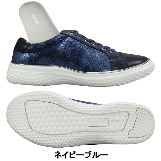 ヨネックス パワークッション ウォーキングシューズ SHWLC117 ネイビーブルー 23cm〜25cm レディース ローカットスニーカー 紐靴 ファスナー付き 3.5E