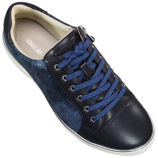 ヨネックス パワークッション ウォーキングシューズ SHWLC117 ネイビーブルー 23cm〜25cm レディース ローカットスニーカー 紐靴 ファスナー付き 3.5E