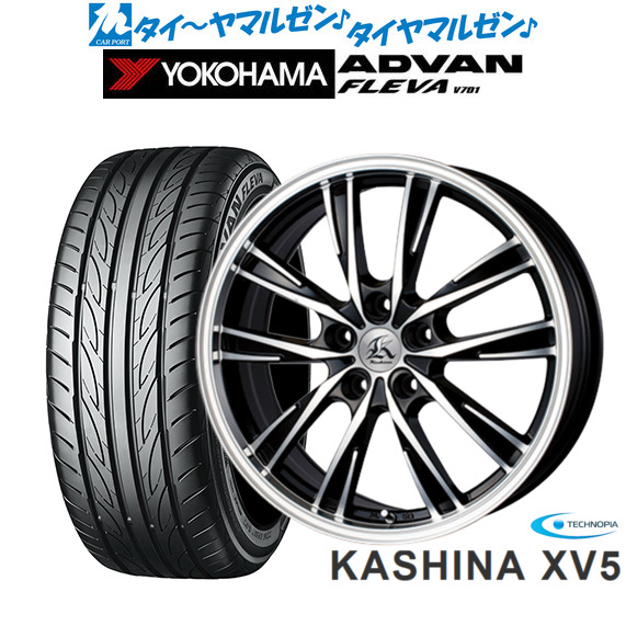 テクノピア カシーナ XV-5 ブラックポリッシュ 17インチ 7.0J ヨコハマ ADVAN アドバン フレバ V701 215/40R17 87W XL サマータイヤ ホイール4本セット