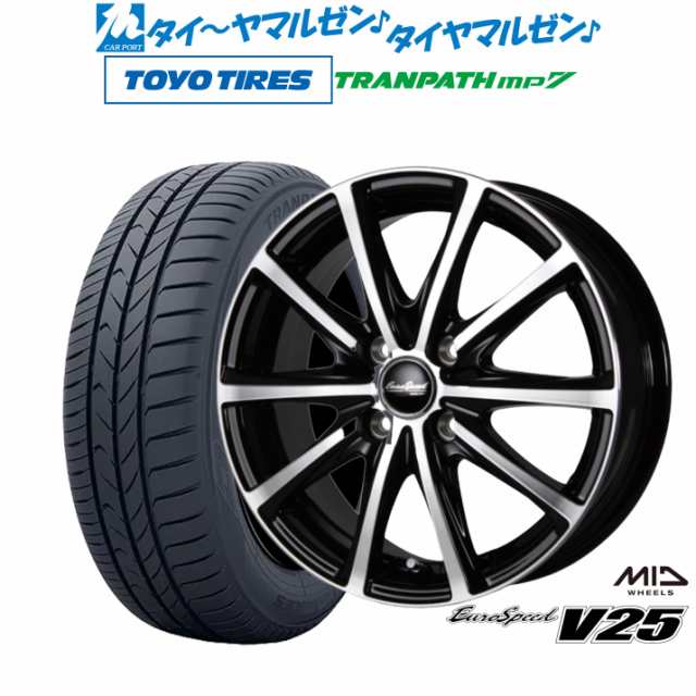 サマータイヤ ホイール4本セット MID ユーロスピード V25 ブラックポリッシュ 15インチ 4.5J トーヨータイヤ トランパス mp7 165/60R15 7