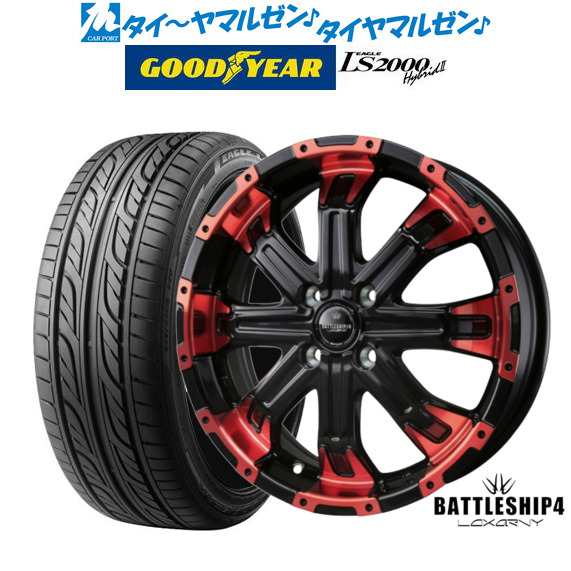 サマータイヤ ホイール4本セット BADX ロクサーニ バトルシップ4 ブラック/レッドクリア 15インチ 5.0J グッドイヤー イーグル LS2000 ハ