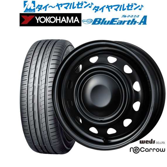 サマータイヤ ホイール4本セット ウェッズ スチール ネオキャロ セミマットブラック/セミマットブラックキャップ 14インチ 4.5J ヨコハマ