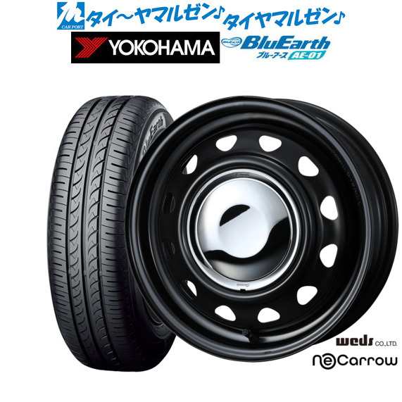 サマータイヤ ホイール4本セット ウェッズ スチール ネオキャロ セミマットブラック/クロームキャップ 14インチ 4.5J ヨコハマ BluEarth