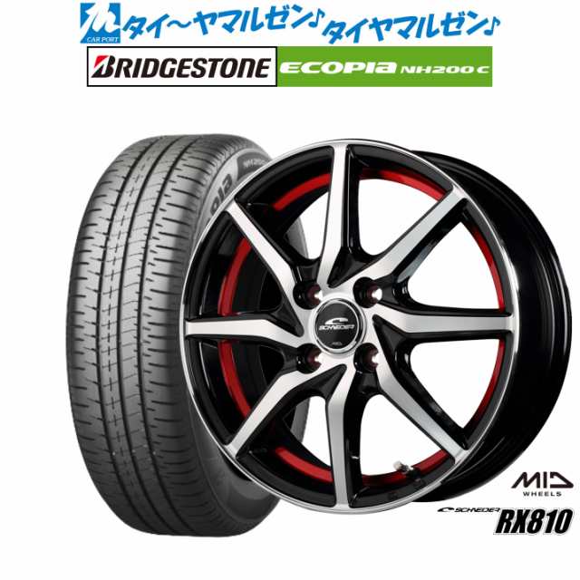 サマータイヤ ホイール4本セット MID シュナイダー RX810 ブラックポリッシュ/アンダーカットレッド 14インチ 5.5J ブリヂストン ECOPIA