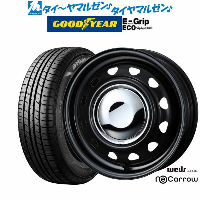 サマータイヤ ホイール4本セット ウェッズ スチール ネオキャロ セミマットブラック/クロームキャップ 14インチ 4.5J グッドイヤー エフ