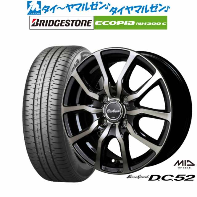 サマータイヤ ホイール4本セット MID ユーロスピード D.C.52 BP/ABLACK 15インチ 5.5J ブリヂストン ECOPIA エコピア NH200C 185/55R15 8