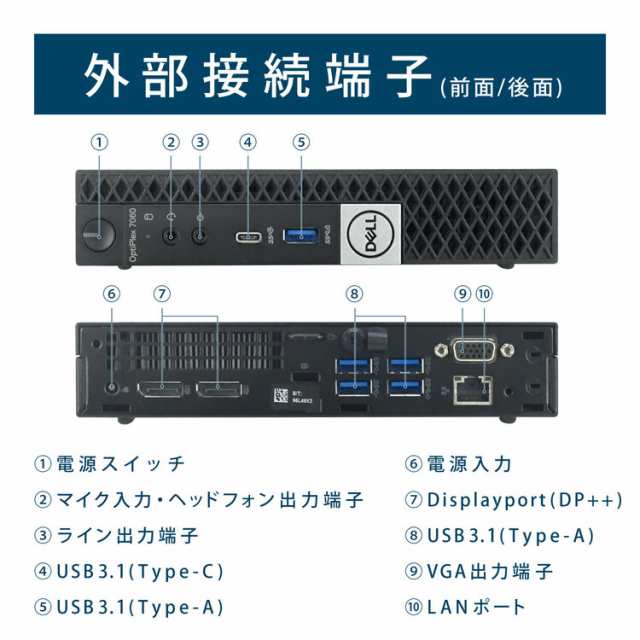 モニターセット 無線LAN付き ミニPC Office2021 DELL OptiPlex 7060 micro 第8世代 Core i5  メモリ:8GB 新品SSD:480GB デスクトップ Micr｜au PAY マーケット