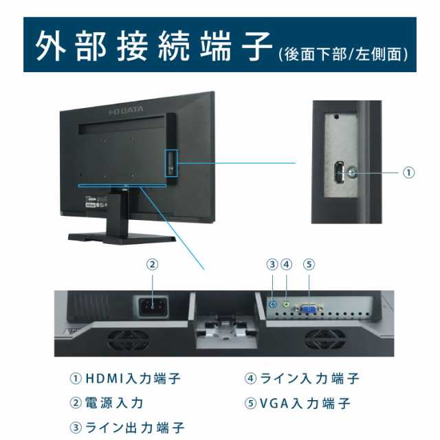 IO DATA LCD-AH241EDB-A 液晶モニター 23.8インチ ワイド ノングレア スピーカー搭載 ADSパネル HDMI端子 VGA端子  VESA規格 チルト機能