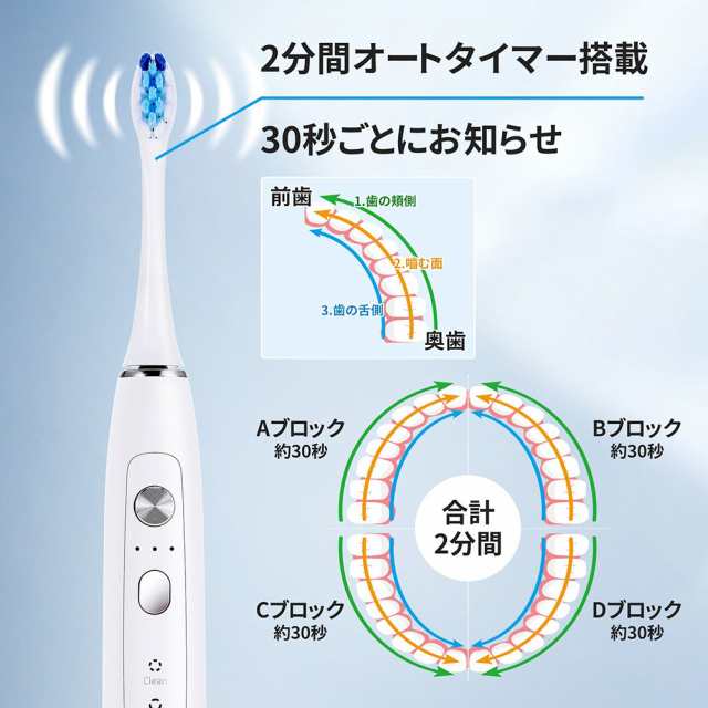 デンタルケア 電動歯ブラシ 除菌機能搭載 USB充電 舌磨き 携帯ケース 