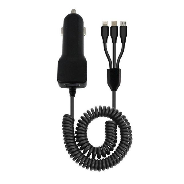 スマホ 充電器 ケーブル付き リール式 車載 シガーソケット 充電器lightning Microusb Usb Type C Iphone 3in1 充電の通販はau Pay マーケット Keigostore