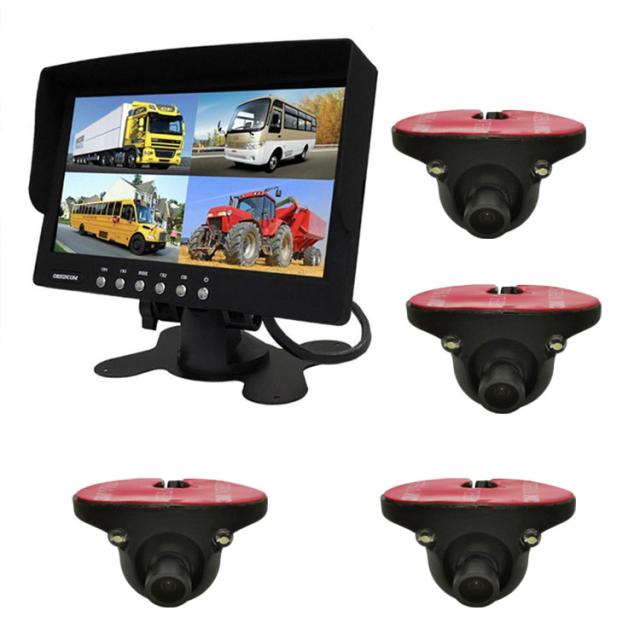 4分割表示車載7インチモニター+小型バックカメラセット  ガイドライン切替 正像/鏡像切替 粘着式  MN74BK1100SET4の通販は