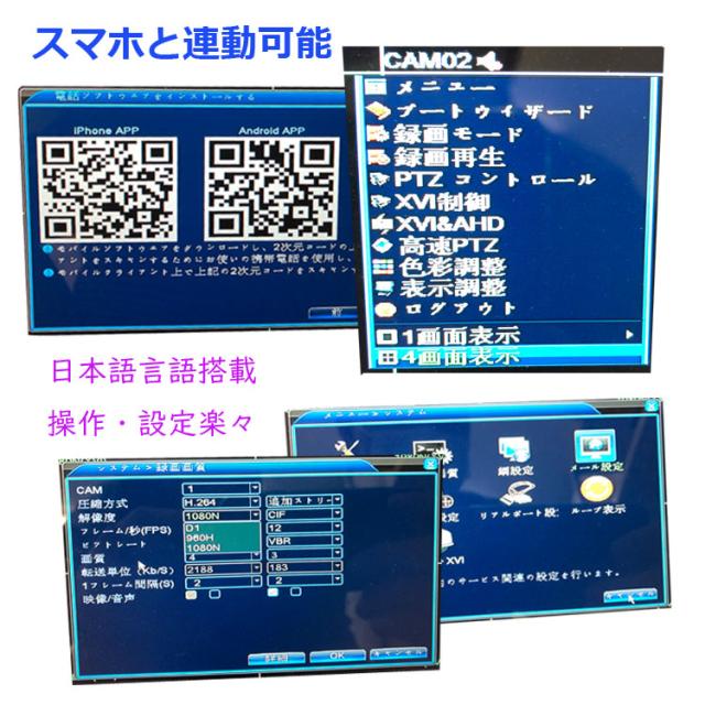 4CHデジタルレコーダー＋CCTVカメラ+20M映像ケーブル 防犯カメラセットBNC端子4個付き 暗視防水防犯カメラDVR6404CT100SET