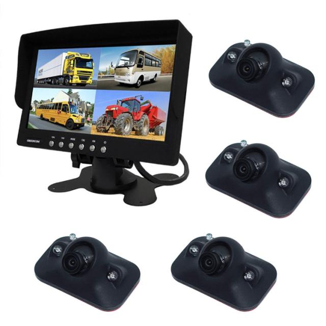 4分割表示車載7インチモニター+小型バックカメラセット  ガイドライン切替 正像/鏡像切替 粘着式  MN74BK1100SET4ドライブレコーダー・セーフティ
