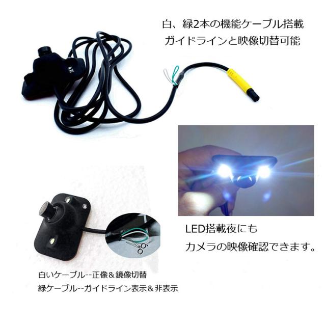 4分割表示車載7インチモニター+小型バックカメラセット  ガイドライン切替 正像/鏡像切替 粘着式  MN74BK1100SET4