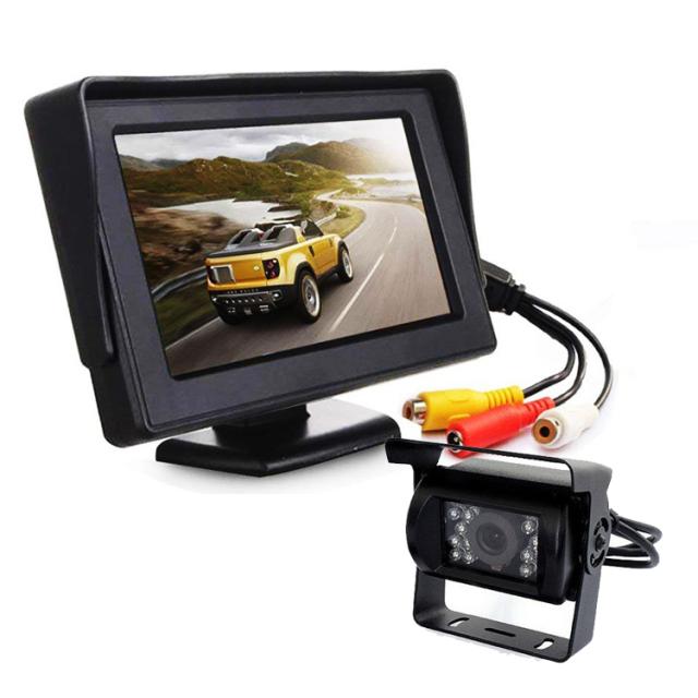 バックカメラセット DC12V/24V車対応  映像入力2系統  赤外線暗視機能 20mケーブル付 広角110度レンズ 4.3インチモニター BKST43