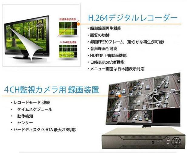 4CHデジタルレコーダー＋赤外線暗視防水カメラ1台セット動体検知機能 別売りカメラ4台まで接続可能 DVR4CHNEWSET101_1