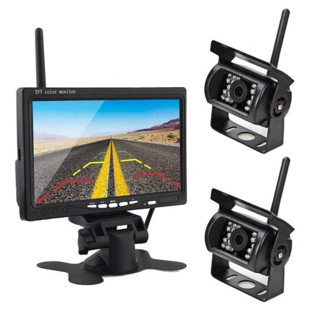 カメラ2個搭載ワイヤレスバックカメラセット 防水 暗視 無線簡単取り付け 7インチモニター 12-24V兼用  OMT77SET 送料無料の通販は 19,200円