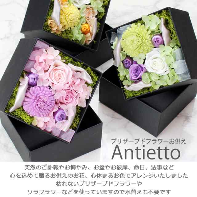 プリザーブドフラワー Antietto お供えver 仏花 お供え 父の日 お花 お悔やみ ペット 贈り物 一周忌 三回忌 お供えギフト 法要 命日 花 の通販はau Pay マーケット Flabel