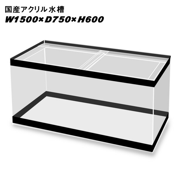 国産アクリル水槽W1500×D750×H600/板厚：周囲13mm底面10mm 溶剤接着 帯