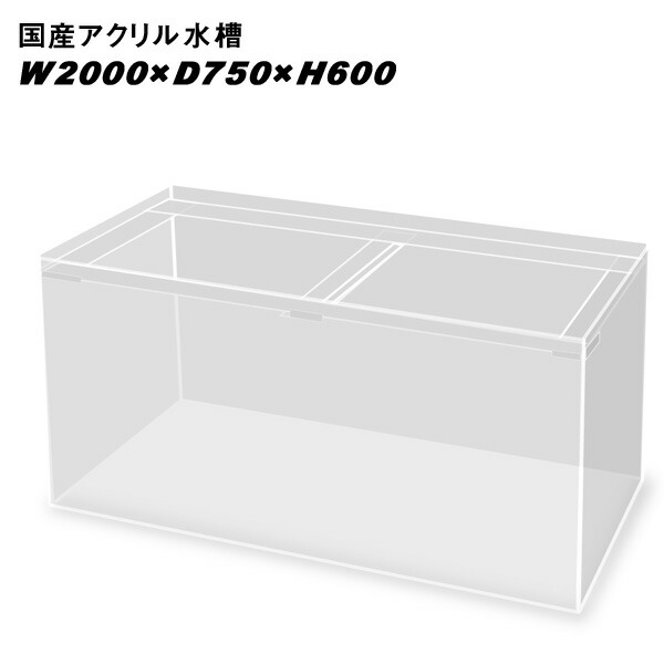 国産アクリル水槽W2000×D750×H600/板厚：周囲15mm底面13mm　溶剤接着　帯無し【同梱不可】【送料要問い合わせ】【アクリル水槽】　  【水槽/熱帯魚/観賞魚/飼育】【生体】【通販/販売】【アクアリウム/あくありうむ】
