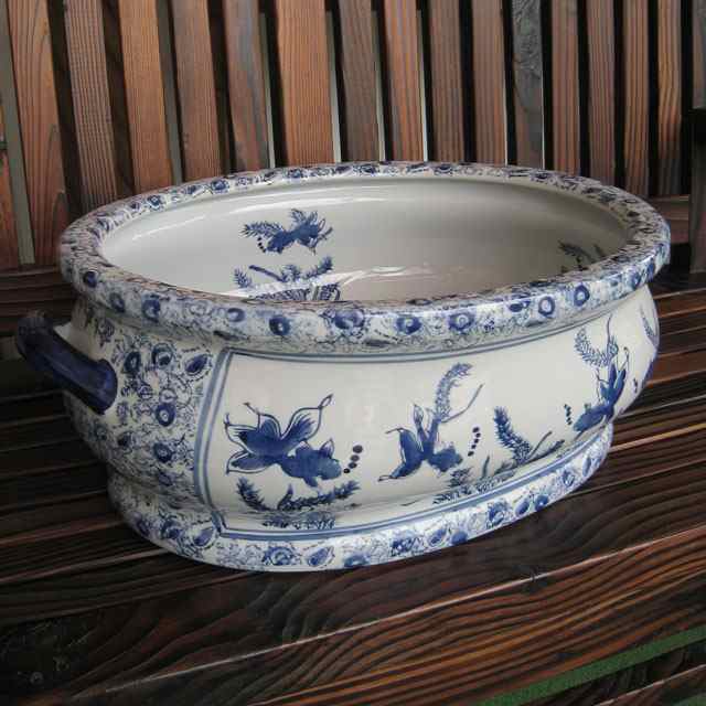 楽天市場】青白陶器 深鉢 青唐草 飾り壷 置物 アンティーク 雑貨