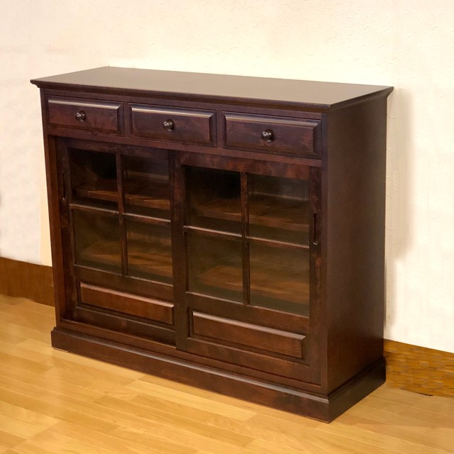 サイドボード 120 茶棚 リビングボード クラッシック 樺 カバ材 高級 キャビネット和風 和モダンの通販は