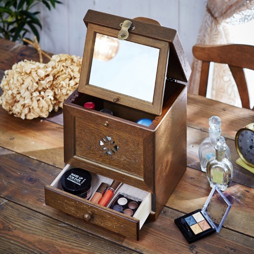 メイクボックス コスメティック 木製 鏡 ナチュラルウッド 縦型 コスメボックス ロングミラー木製 アンティーク フレンチカントリー 姫系の通販は 21,600円