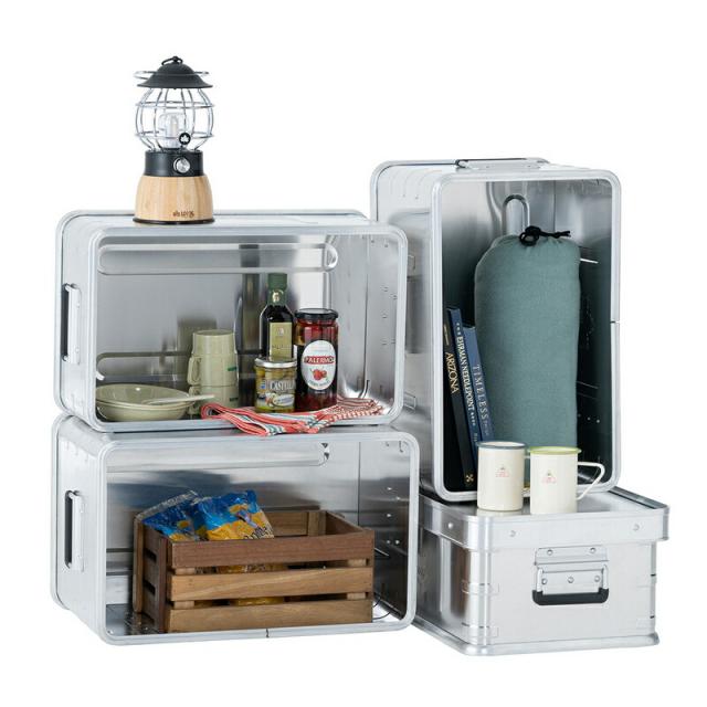 LOGOS/ロゴス LOGOS スタックコンテナ・20(蓋付)アルミ製コンテナボックス 蓋つきでテーブルにもなる 耐荷重約110kg 頑丈 スタッキング可の通販は