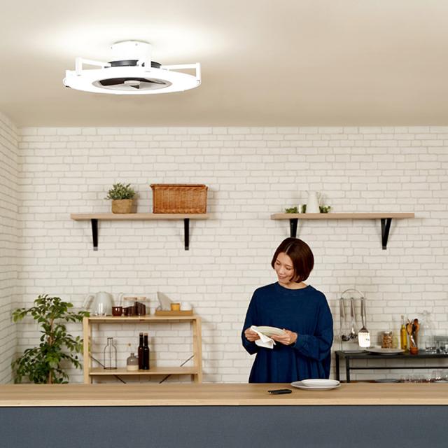 パネライトサーキュレーター JE-CF030 6〜10畳用 LEDシーリングファン シーリングライト LEDライトの中にサーキュレーターファンが内蔵されたシーリングライト 昼白色、電球色の7段階調色他、10段階調光 パネライトで光を面全体に拡散 リモコン付き_1