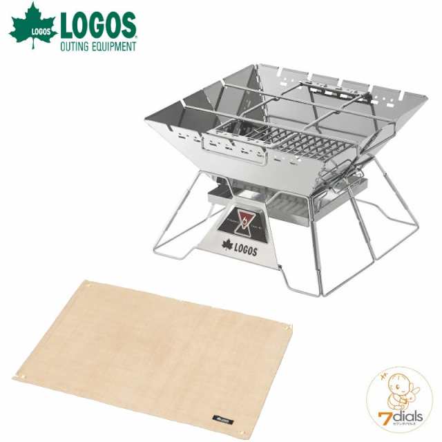 (お得セット)LOGOS/ロゴス LOGOS the ピラミッドTAKIBI Lサイズとたき火台シート80cm×60cmの2点セット トク付きで料理も楽しめる本格焚火台 タキビ 組み立て10秒でコンパクト収納 串焼きプレート付き 焚火台シートも大き目サイズで安心の通販は