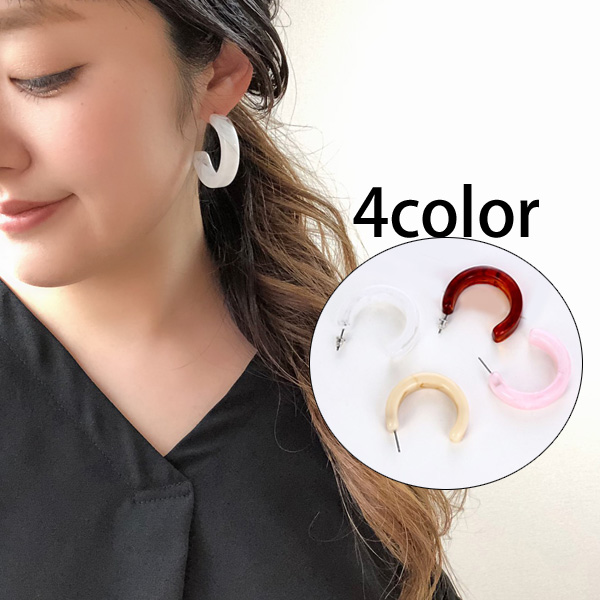 アクリル フープピアス マーブル C型 大ぶり バイカラー べっ甲