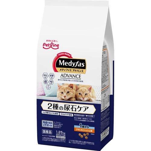 【6個セット】 ペットライン メディファスアドバンス 2種の尿石ケア1歳からチキン＆フィッシュ味 1.25kg