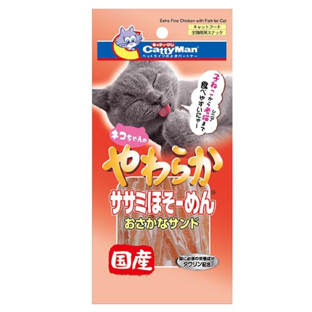 【72個セット】キャティーマン やわらかササミほそーめん おさかなサンド 25g