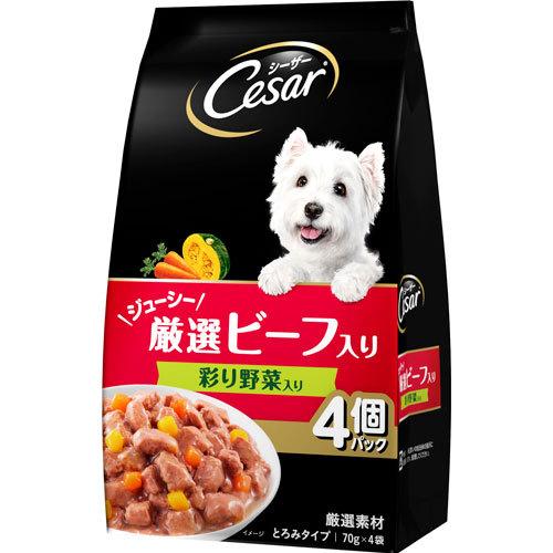 【36個セット】 マースジャパンリミテッド  シーザージューシー厳選ビーフ彩り野菜入り70g×4袋