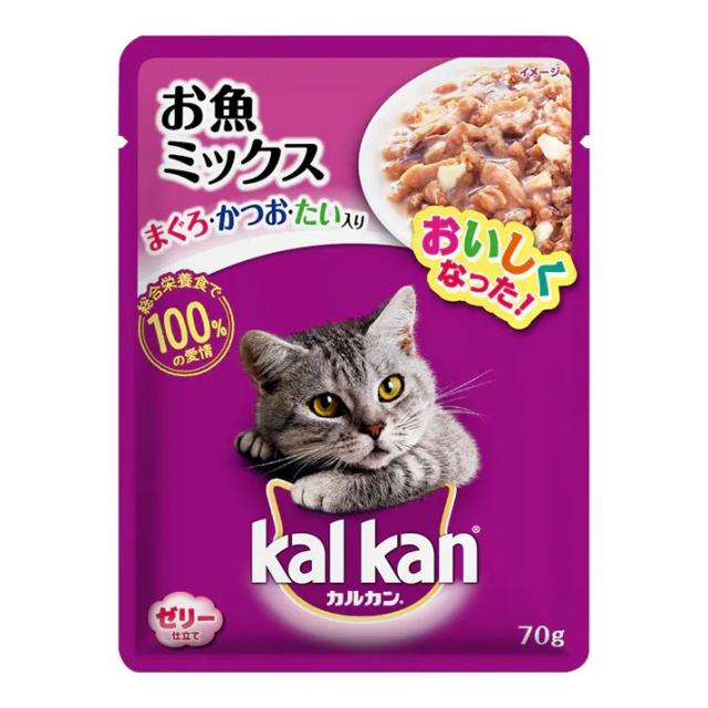 クーポン配布中!! 【160個セット】マースジャパンリミテッド カルカンパウチお魚ミックスまぐろ・かつお・たい入り70g