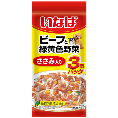 クーポン配布中!! 【32個セット】いなば ビーフと緑黄色野菜ささみ入り 50g×3袋