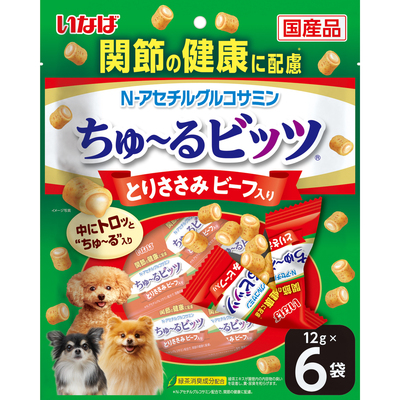 【24個セット】いなば ちゅーるビッツ 関節の健康に配慮 とりささみビーフ入り 12g×6P