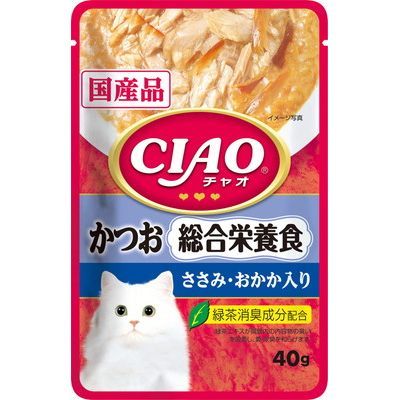 クーポン配布中!! 【96個セット】 いなばペットフード CIAO（チャオ） パウチ 総合栄養食 かつお ささみ・おかか入り 40g