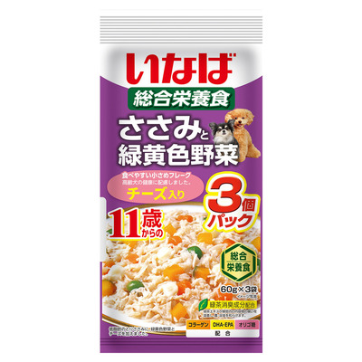 クーポン配布中!! 【32個セット】いなば ささみと緑黄色野菜11歳からのチーズ入り 60g×3袋