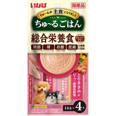 【48個セット】いなば ちゅーるごはん とりささみ＆ビーフ・緑黄色野菜 14g×4本