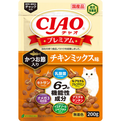 【24個セット】いなばペットフード  CIAOプレミアムかつお節入りチキンミックス味200g