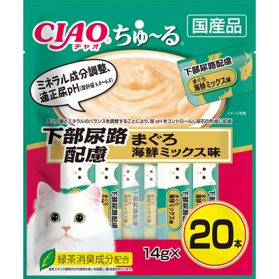 【16個セット】いなばペットフード CIAOちゅ〜る下部尿路配慮まぐろ海鮮ミックス味14g×20本