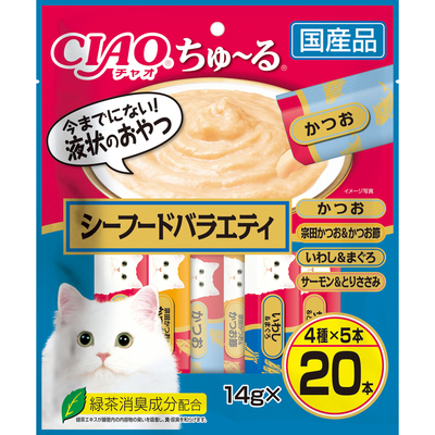 【16個セット】いなばペットフード  CIAOちゅ〜るシーフードバラエティ14g×20本