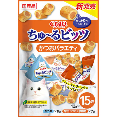 【16個セット】いなばペットフード  CIAOちゅ〜るビッツかつおバラエティ12g×15袋