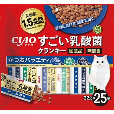 【12個セット】いなばペットフード  すごい乳酸菌クランキーかつおバラエティ22g×25袋