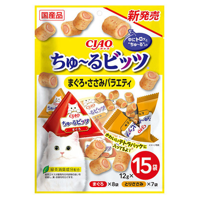 【16個セット】いなばペットフード  CIAOちゅ〜るビッツまぐろ・ささみバラエティ12g×15袋