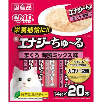 【8個セット】いなば CIAO エナジーちゅ〜る まぐろ海鮮ミックス味 14g 20本入り