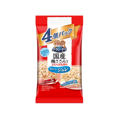 【32個セット】 ユニ・チャーム グラン･デリ 国産 鶏ささみ パウチ ジュレ 成犬用 4個パック ビーフ･なんこつ 80g×4個