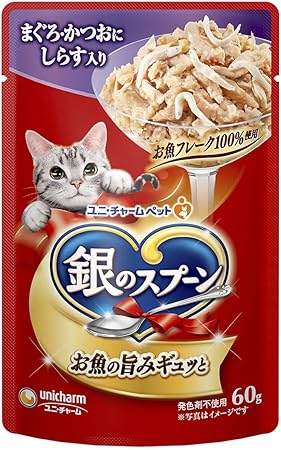 クーポン配布中!!  【30個セット】 ユニ・チャーム 銀のスプーンパウチまぐろ･かつおにしらす入り60g×4個
